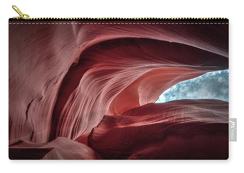 Lower Antelope Canyon Zip Pouch featuring the photograph Curvy Sky by Laura Hedien