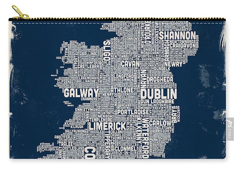 Ireland Map Zip Pouch featuring the digital art Custom Ireland City Text map by Michael Tompsett