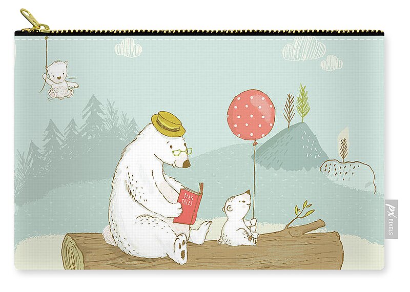 Bear Zip Pouch featuring the photograph Cute Bear Family relaxing whimsical Art for Kids by Matthias Hauser