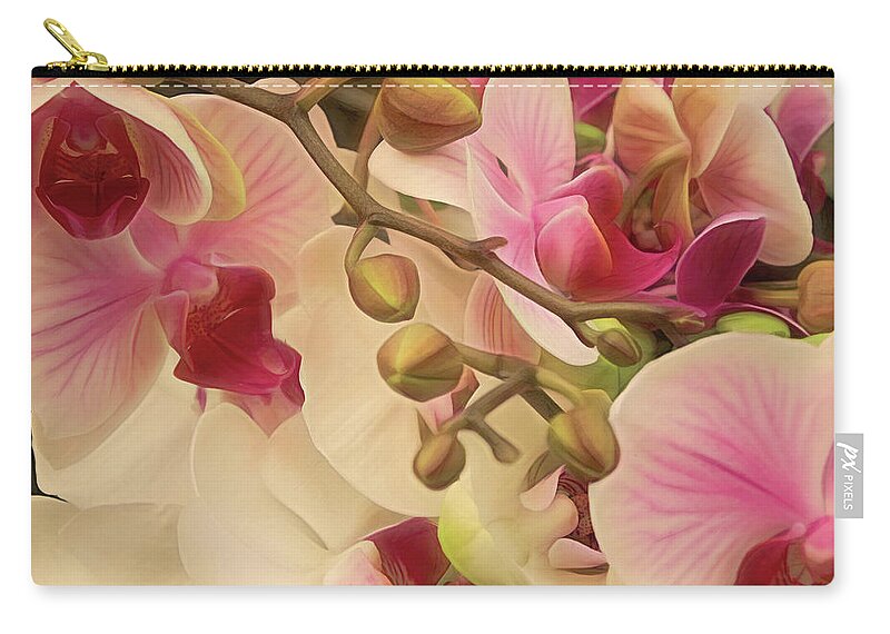 Orchid Zip Pouch featuring the mixed media Cycle of Beauty 10 by Lynda Lehmann