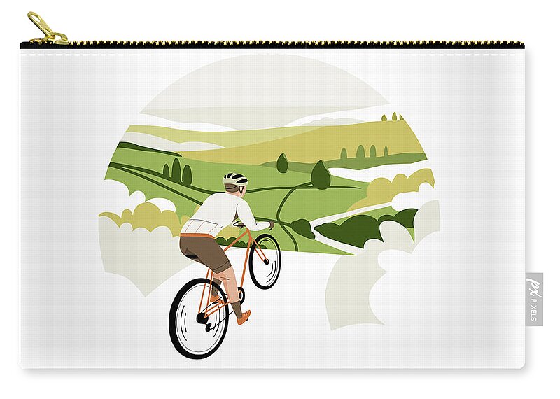 Activity Zip Pouch featuring the photograph Cyclist Riding Bike Through Countryside by Ikon Images