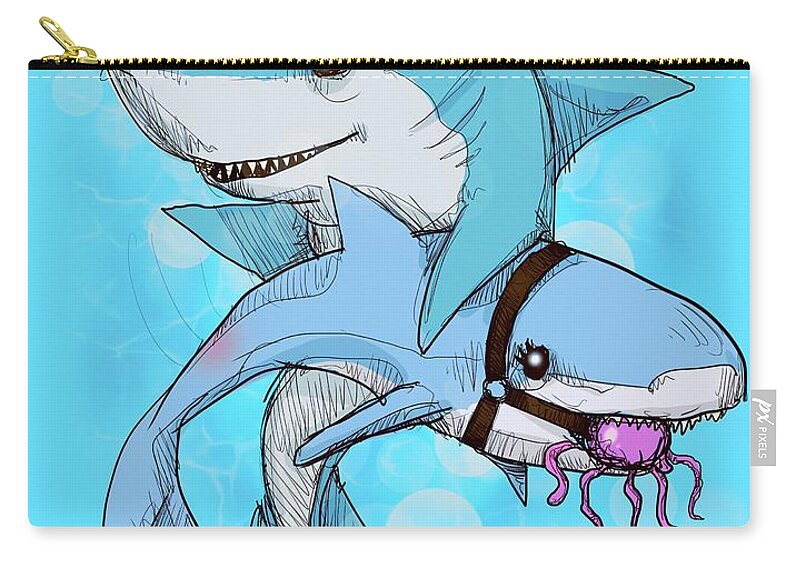 Song Zip Pouch featuring the drawing Daddy Shark by Ludwig Van Bacon