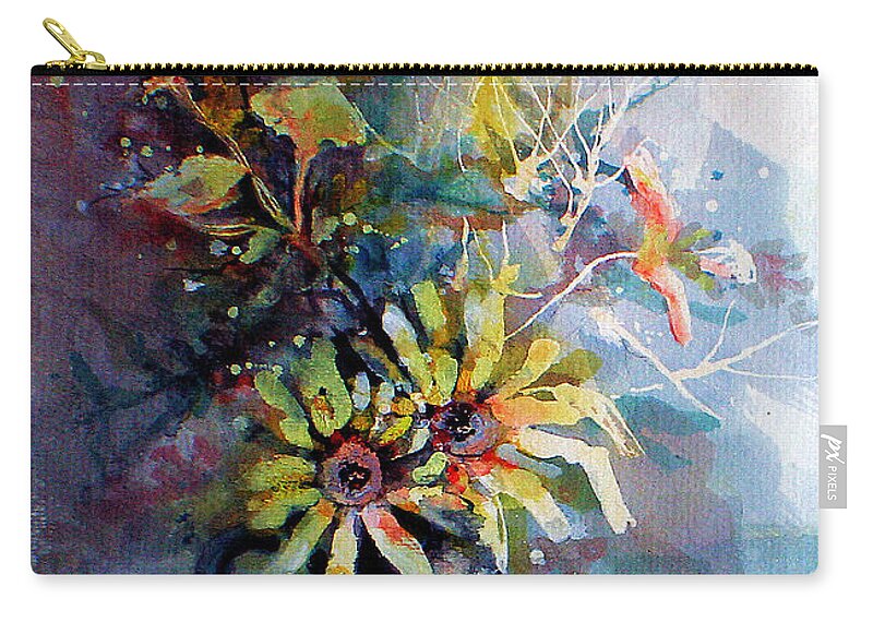 Flowers Zip Pouch featuring the painting Daisy Blue by Linda Shackelford