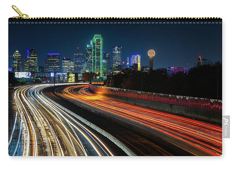 Dallas Zip Pouch featuring the photograph Dallas at Night by Michael Ash