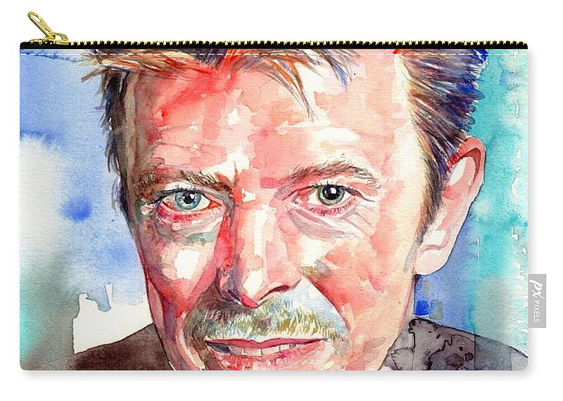 David Bowie Zip Pouch featuring the painting David Bowie Portrait by Suzann Sines
