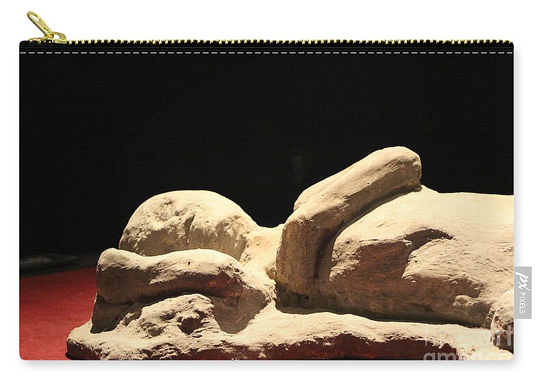 Person Zip Pouch featuring the photograph Day In The Life of Pompeii Exhibit Person on Back by Colleen Cornelius