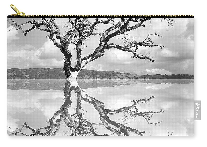 Dead Zip Pouch featuring the photograph Dead Tree Reflected As Though In Water by Diane Miller