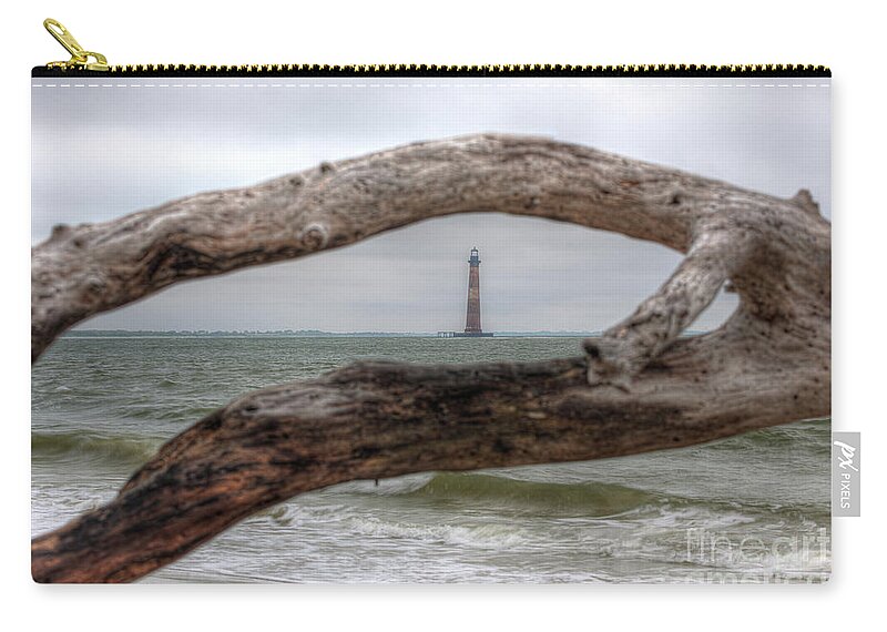 Morris Island Lighthouse Zip Pouch featuring the photograph Deadwood View - Morris Island Lighthouse in Charleston South Carolina by Dale Powell