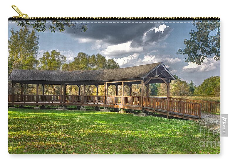 Nature Zip Pouch featuring the photograph Deck at Pickerington Ponds by Jeremy Lankford