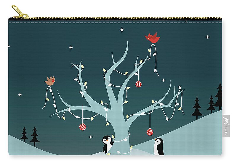 Holiday Zip Pouch featuring the digital art Decorating The Tree by Lumpynoodles