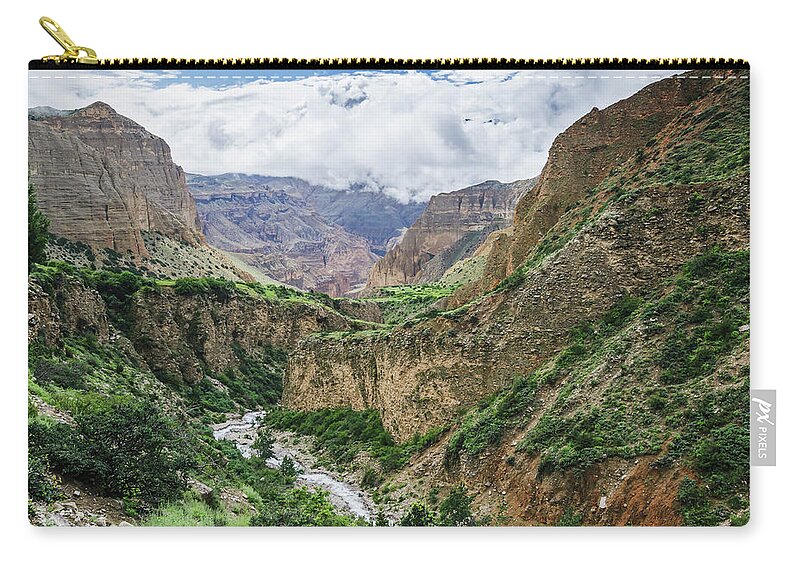 Himalayas Zip Pouch featuring the photograph Deep Mountain River Canyon Between by Sergey Orlov / Design Pics