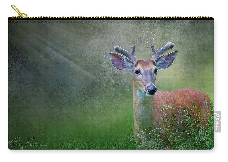 Buck Zip Pouch featuring the photograph Deer in Velvet by Randall Allen