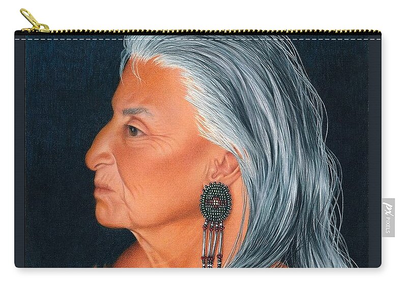 Native American Portrait. American Indian Elder Portrait. Zip Pouch featuring the painting Delaware Elder by Valerie Evans