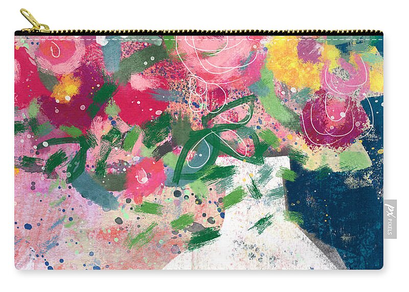Floral Zip Pouch featuring the mixed media Delightful Bouquet- Art by Linda Woods by Linda Woods