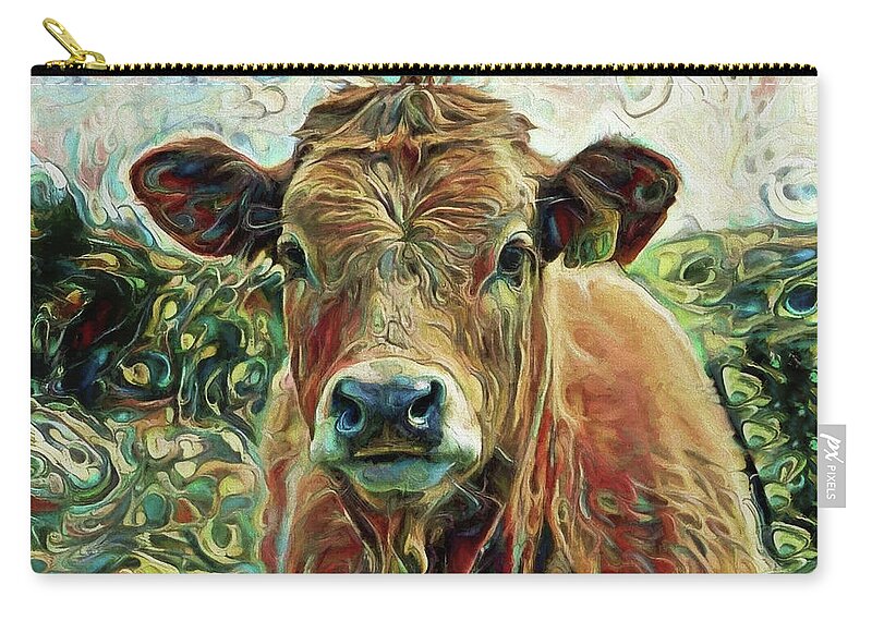 Cow Zip Pouch featuring the digital art Delilah the Calf by Peggy Collins