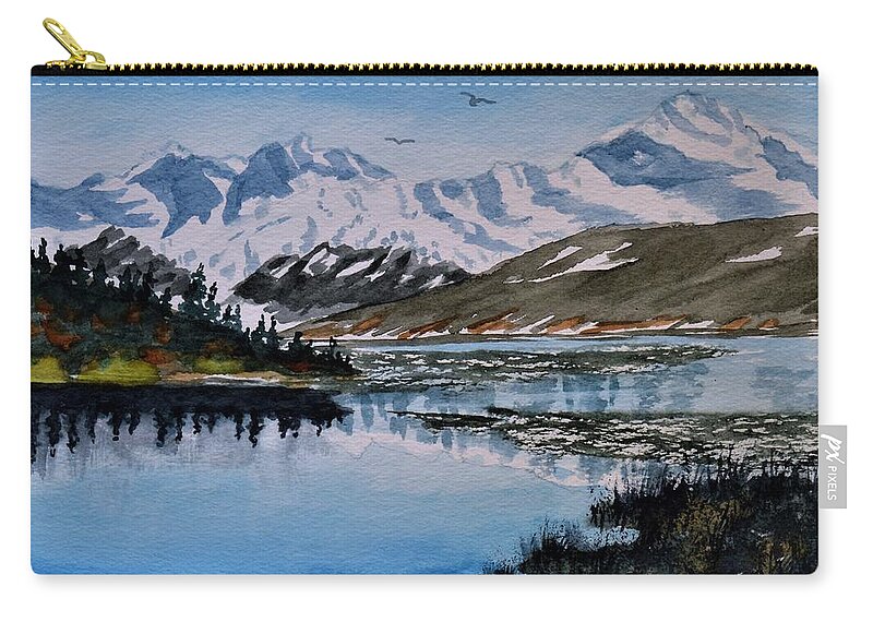 Denali Majesty Zip Pouch featuring the painting Denali Majesty by Warren Thompson