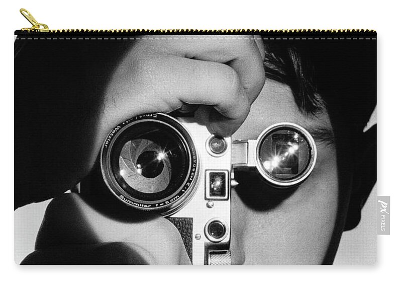 Dennis Stock Zip Pouch featuring the photograph Dennis Stock with Camera by Andreas Feininger