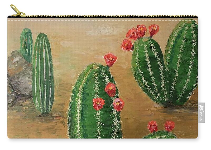 Cactus Zip Pouch featuring the painting Desert Bloom by Maria Karlosak