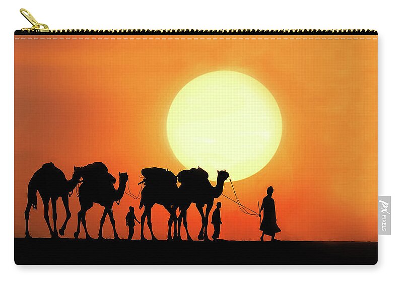 Working Animal Zip Pouch featuring the photograph Desert Camel Rides by Amateur Photographer, Still Learning...