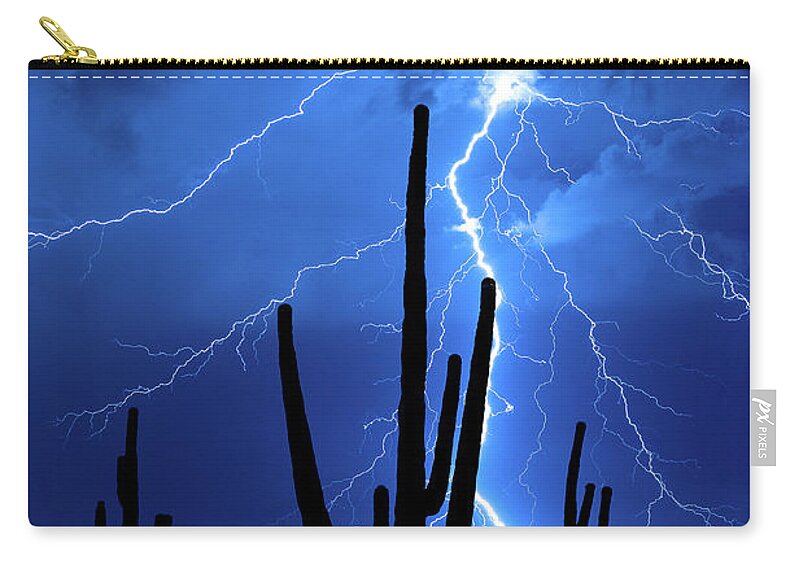 2018 Zip Pouch featuring the photograph 1814 Desert Lightning by Kenneth Johnson