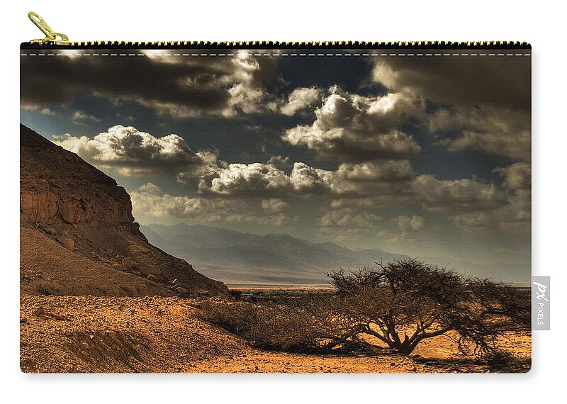 Scenics Zip Pouch featuring the photograph Desert Mountains With Cloudy Sky by Avi Morag Photography