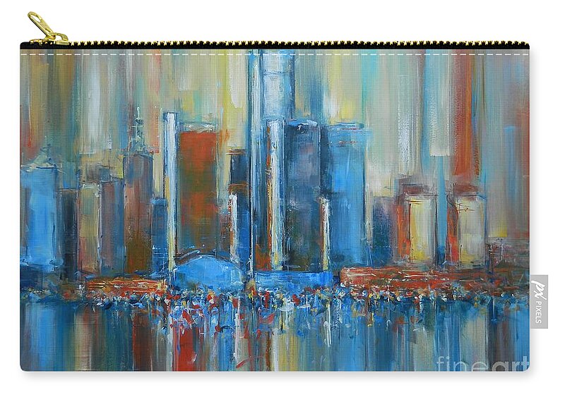 Cityscape Zip Pouch featuring the painting Detroit, Renaissance City by Dan Campbell