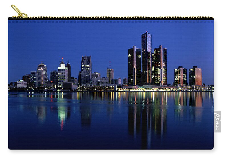 Detroit Zip Pouch featuring the photograph Detroit Skyline At Night by Glen Allison