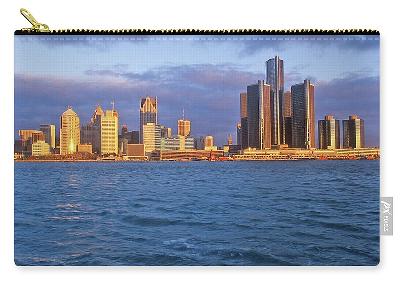 Lake Michigan Zip Pouch featuring the photograph Detroit Skyline At Sunrise From by Visionsofamerica/joe Sohm
