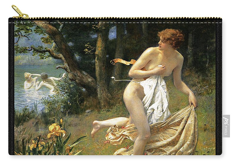 Diana's Maidens Carry-all Pouch featuring the painting Dianas Maidens by Edward Robert Hughes by Rolando Burbon