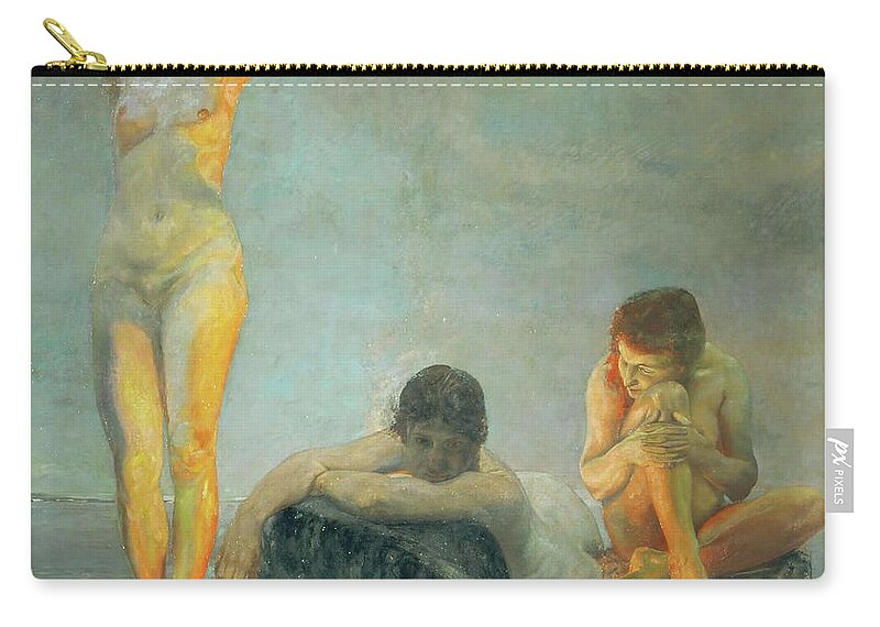 Max Klinger Zip Pouch featuring the painting Die blaue Stunde-The Blue Hour Oil on canvas, 191,5 x 176 cm. by Max Klinger -1857-1920-