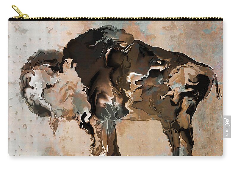 Bison Carry-all Pouch featuring the digital art Montana Bison 6D by Kae Cheatham