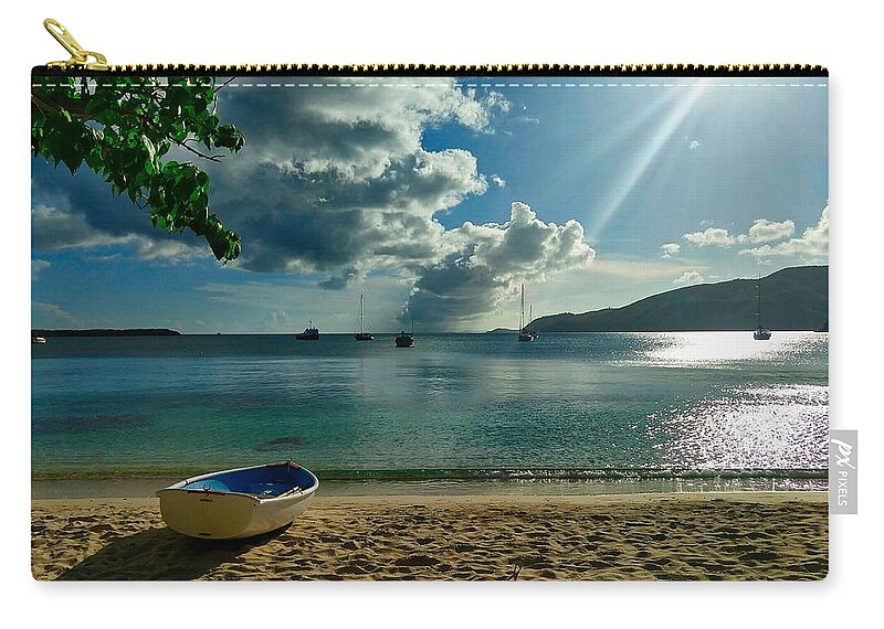 Beach Zip Pouch featuring the photograph Dinghy on the beach by Tina Aye