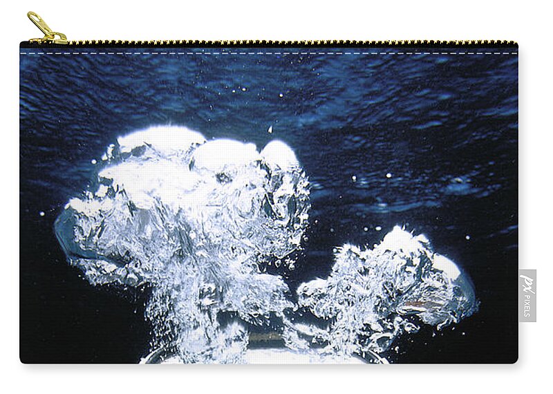 Underwater Zip Pouch featuring the photograph Diver. Scuba Diver With Bubbles by Derek Berwin