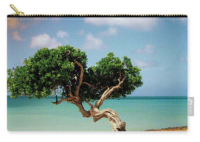 Scenics Zip Pouch featuring the photograph Divi Divi Tree On Beach Of Caribbean by Medioimages/photodisc