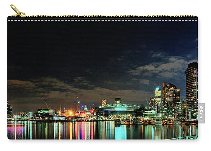 Panoramic Carry-all Pouch featuring the photograph Docklands Moonlight Panorama by Kai O'yang