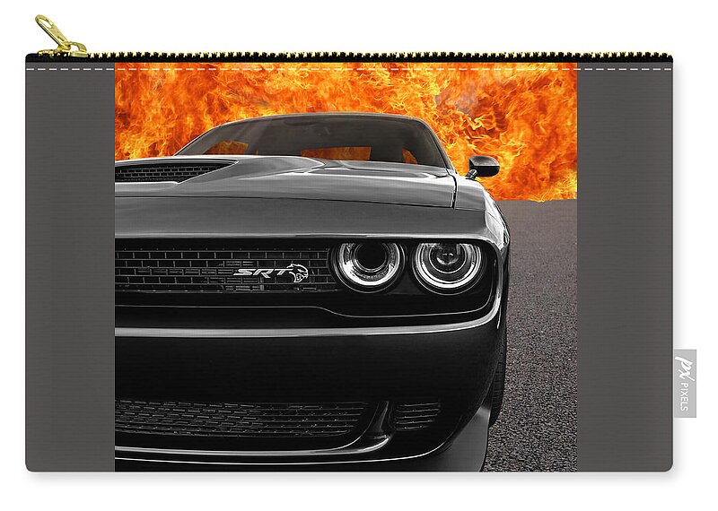 Dodge Zip Pouch featuring the photograph Dodge Hellcat SRT With Flames by Gill Billington