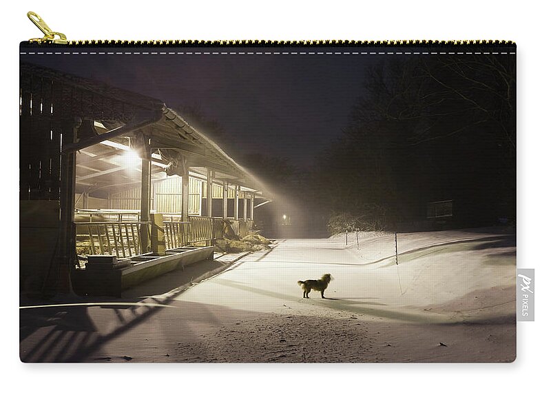 Pets Zip Pouch featuring the photograph Dog Standing On Road by Nkettlewell