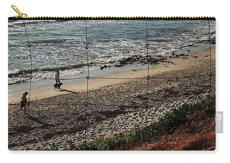 Seaside Zip Pouch featuring the digital art Dogwalk by Sea by Asok Mukhopadhyay