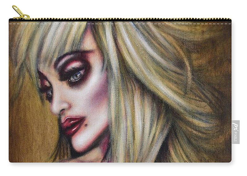 Yellow Zip Pouch featuring the painting Dolly Parton in Devotion by Tiago Azevedo