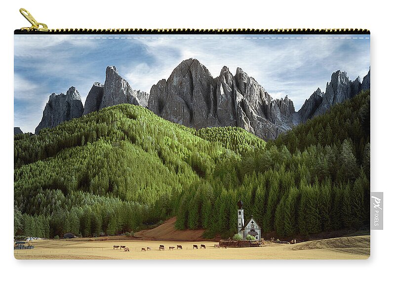 Dolomites Zip Pouch featuring the photograph Dolomite Church by Jon Glaser