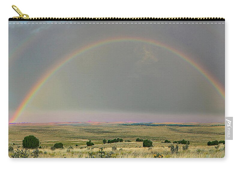 00586349 Zip Pouch featuring the photograph Double Rainbow, Apishapa State Wildlife Area, Colorado by Tim Fitzharris