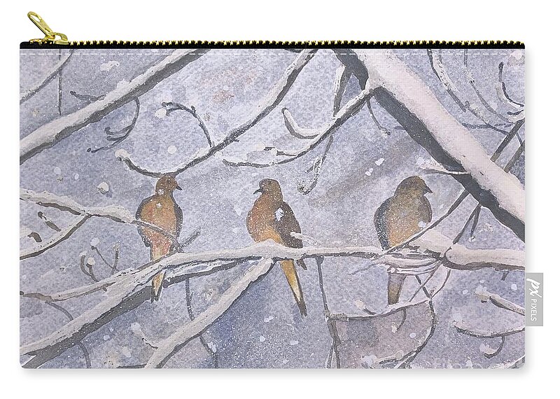Doves Zip Pouch featuring the painting Doves in Snow by Christine Lathrop