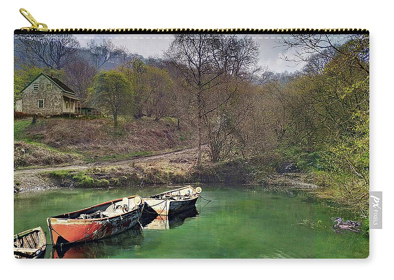 Landscape Zip Pouch featuring the mixed media Down by the water by Tatiana Travelways