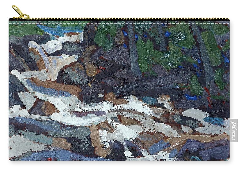2144 Zip Pouch featuring the painting Downstream from the Grande Chute Ledges by Phil Chadwick