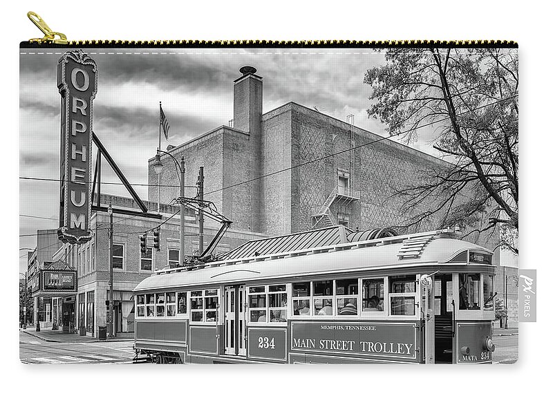 Memphis Zip Pouch featuring the photograph Downtown Memphis - Black and White by Susan Rissi Tregoning
