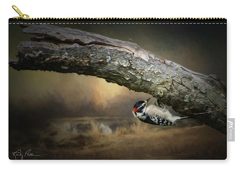 Woodpecker Zip Pouch featuring the photograph Downy Woodpecker by Randall Allen