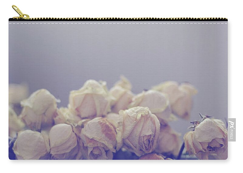 Large Group Of Objects Zip Pouch featuring the photograph Dozen Of White Faded Roses by Mihaela Muntean