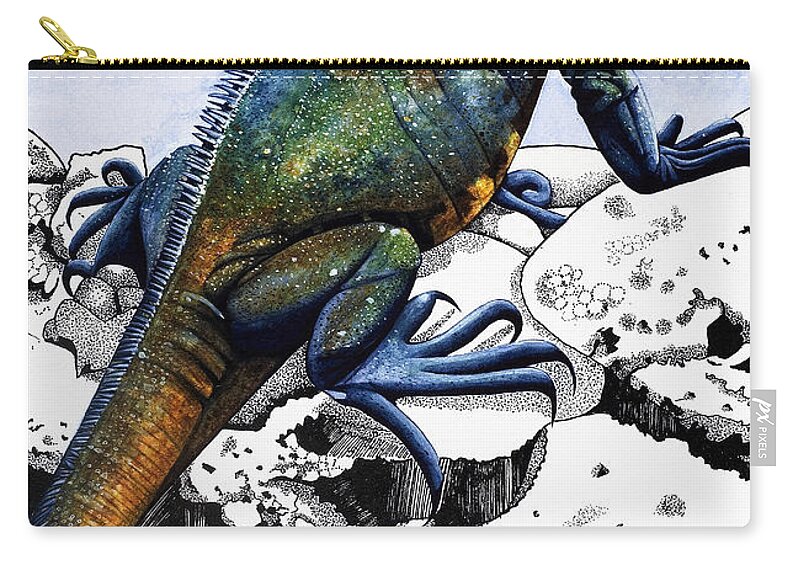 Marine Iguana Zip Pouch featuring the painting Dragons Of The Enchanted Isles by Susan Cartwright