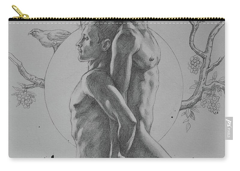 Male Nude Zip Pouch featuring the drawing Drawing male nude #181122 by Hongtao Huang