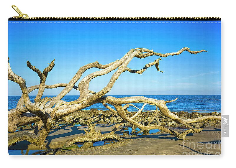 Driftwood Zip Pouch featuring the photograph Driftwood, Driftwood Beach, Jekyll Island, Georgia by Felix Lai